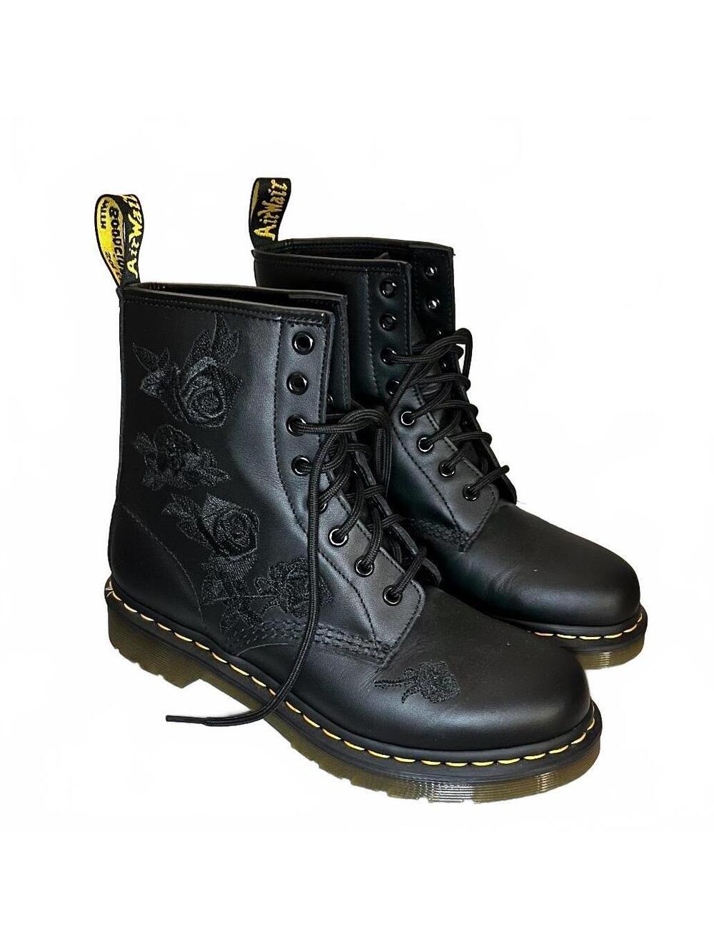 Dr. Martens Vonda Mono Black Floral Embroidered Boots US 8 - Picture 3 of 6